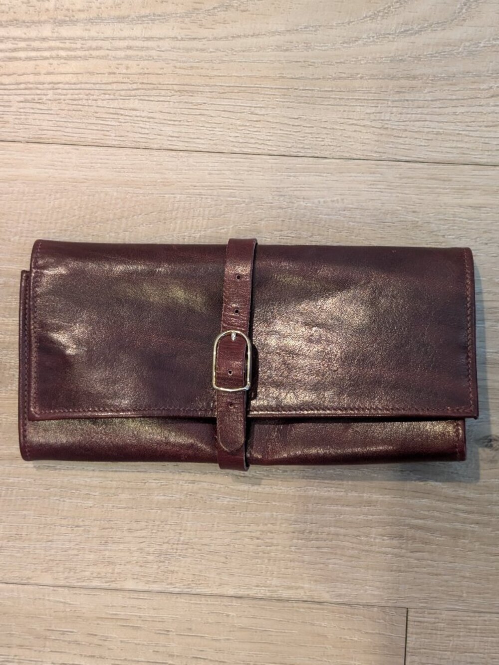 Buxton Oxblood Leather Jewelry Roll Made in Canada